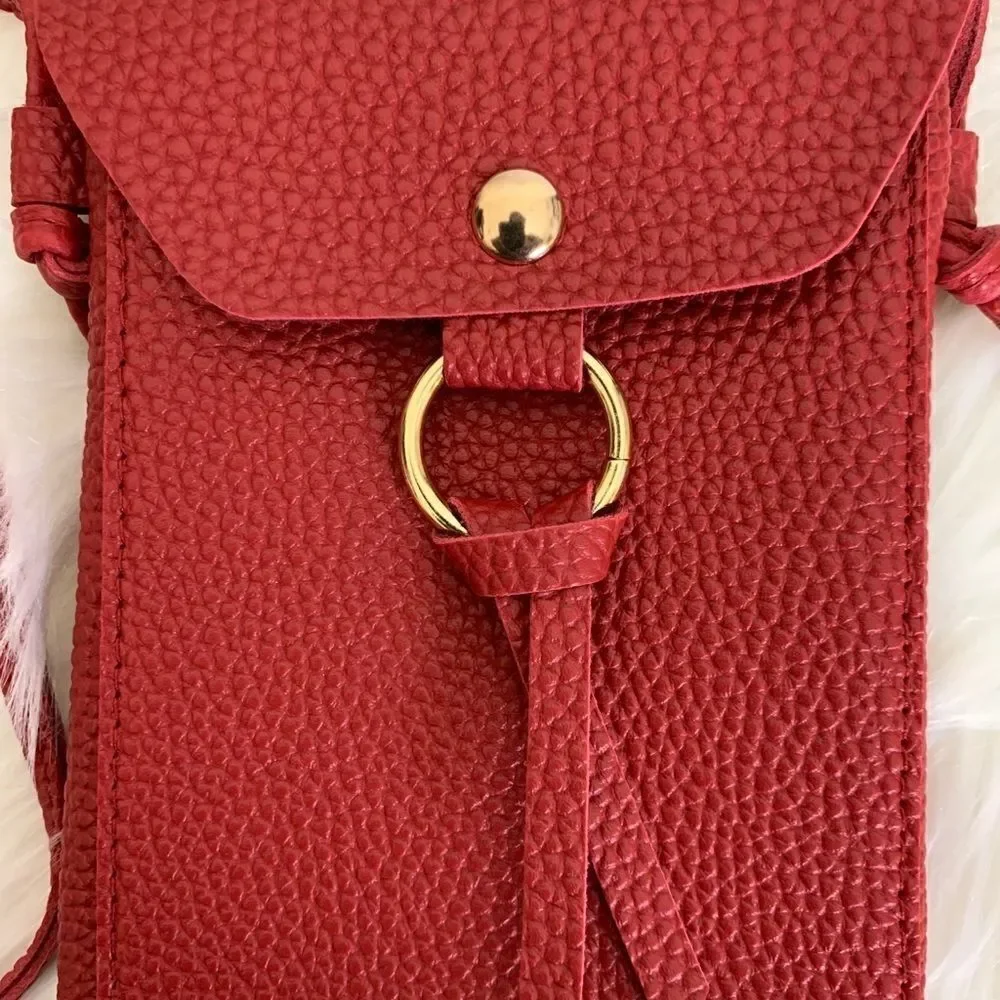 Vegan Leather Two Pocket Cellphone Carrier, Red